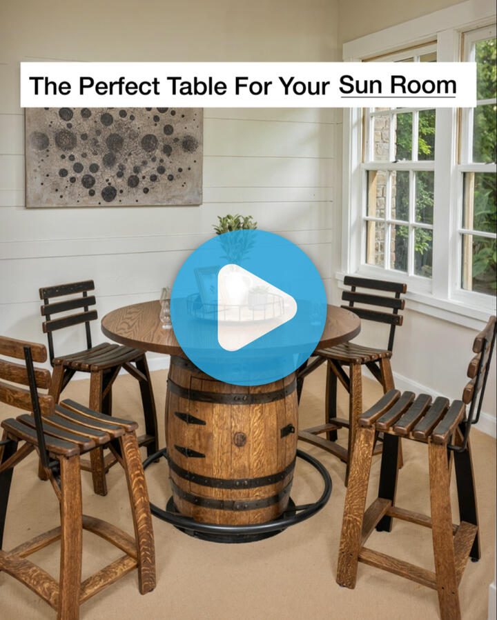 A thumbnail for a video ad on Meta that shows the same table and stool products in all different spaces
