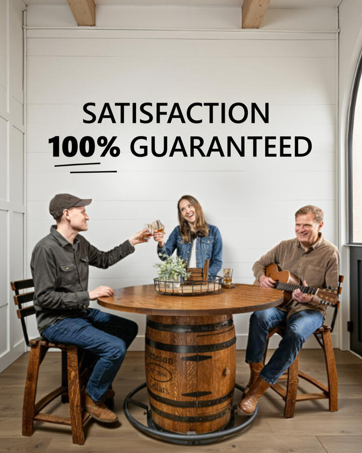 Static Ad on Meta showing two people at a table with text that says Satisfaction 100% guaranteed.
